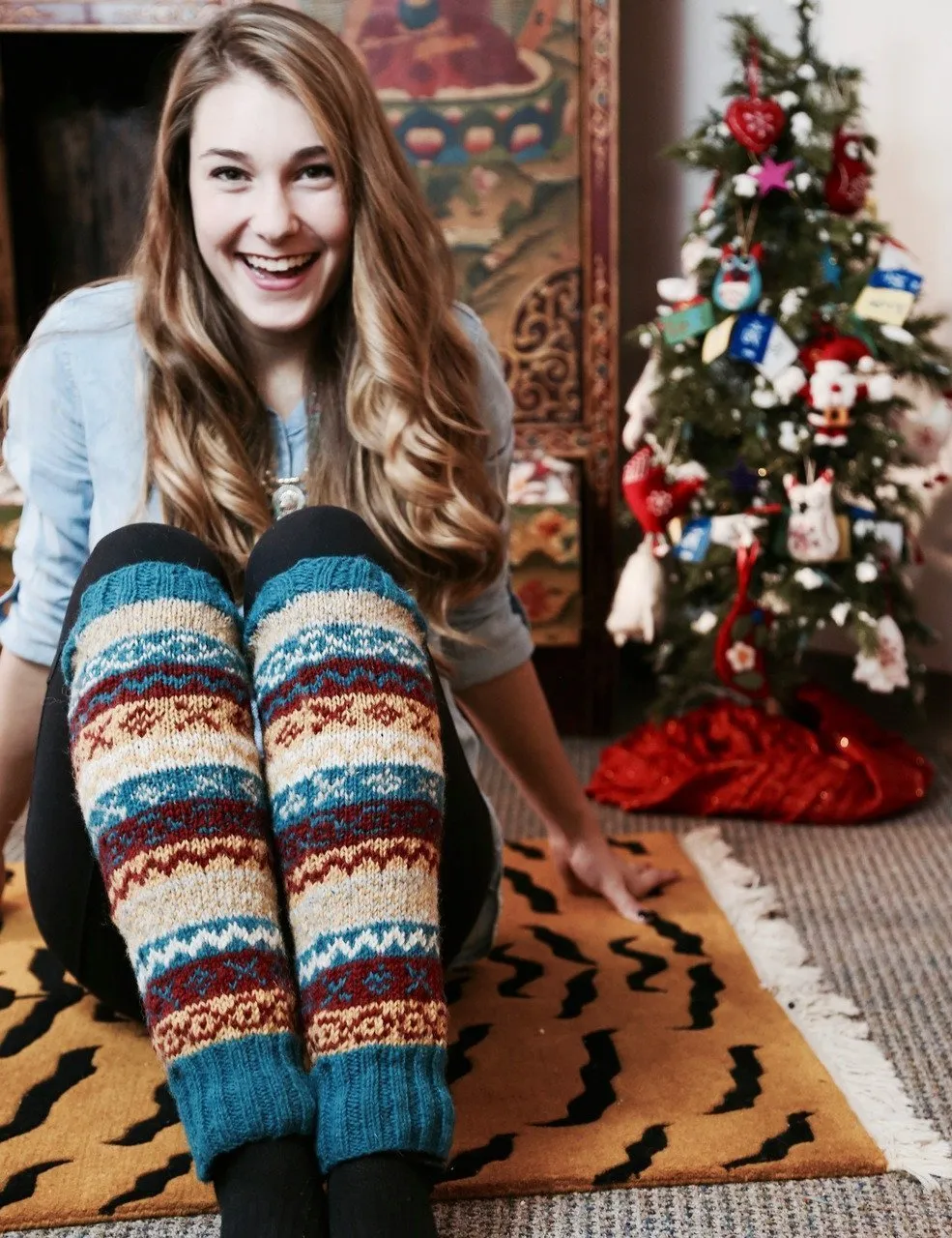 Turquoise/Multi Wool Legwarmers