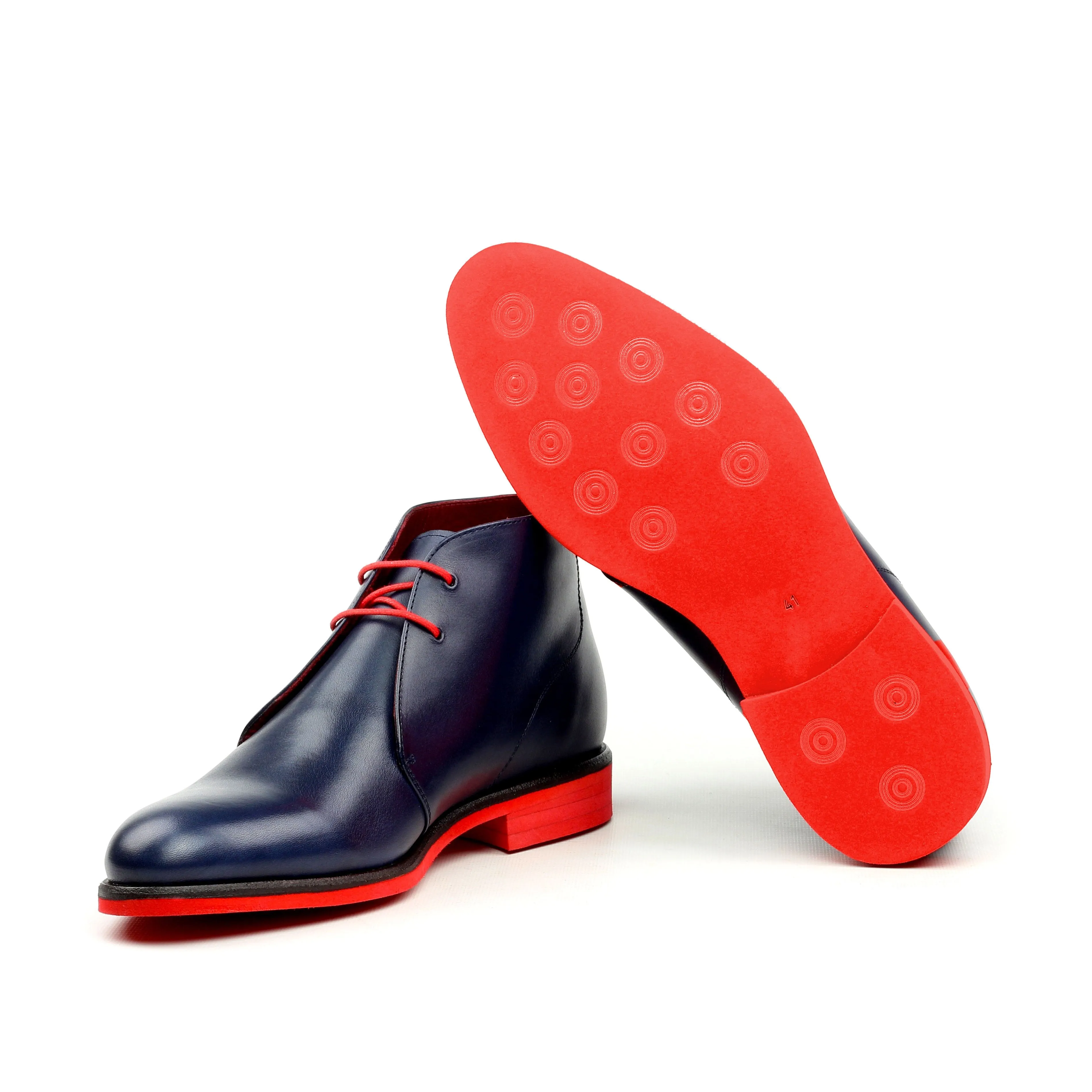 Unique Handcrafted Blue - Red Bottom Chukka Boot