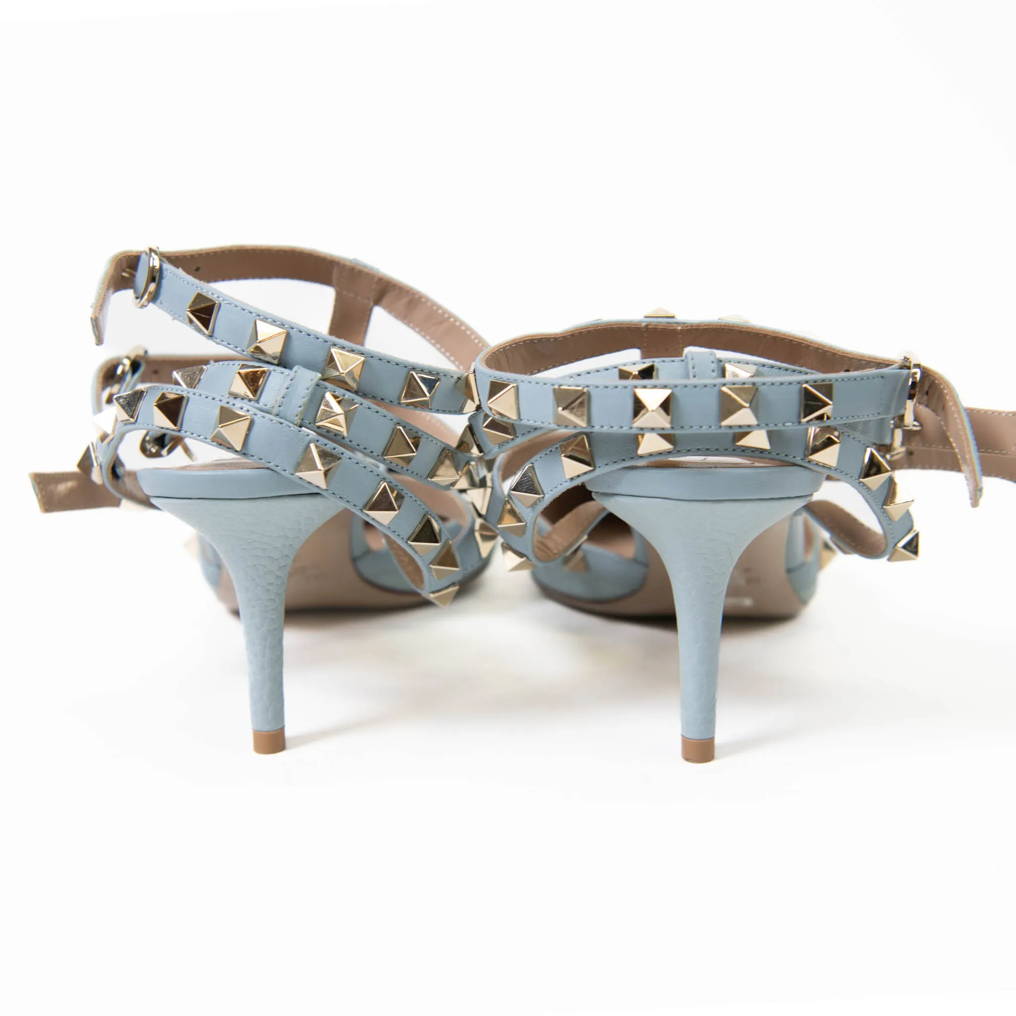 Valentino Garavani Sky Blue Calfskin Nappa Rockstud Ankle Strap 65mm Pumps 9