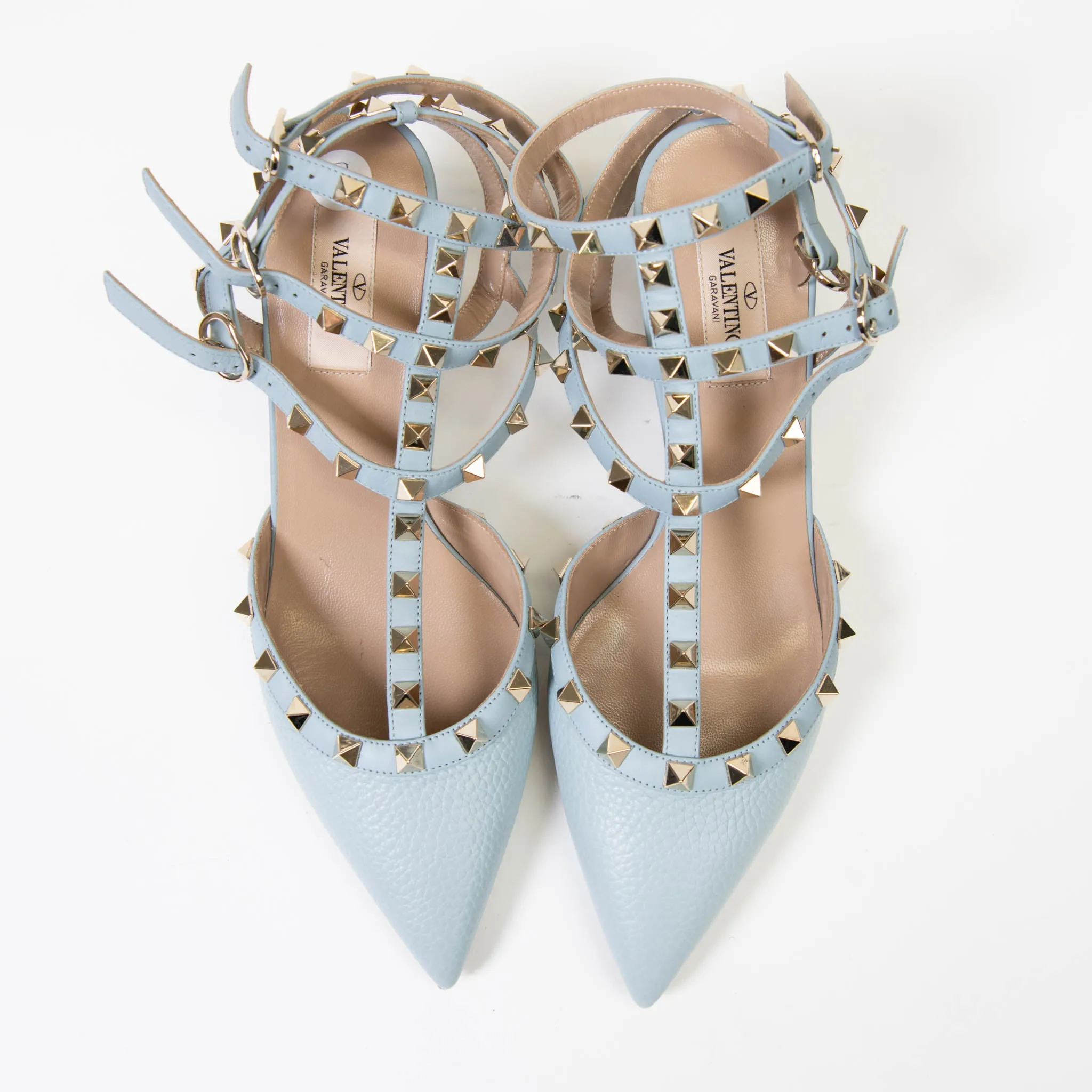 Valentino Garavani Sky Blue Calfskin Nappa Rockstud Ankle Strap 65mm Pumps 9