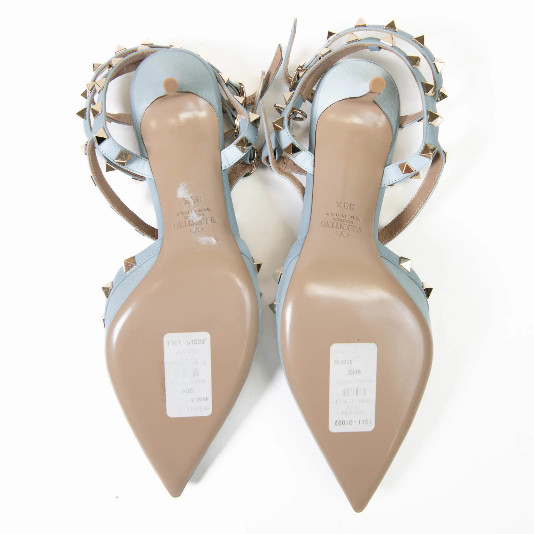 Valentino Garavani Sky Blue Calfskin Nappa Rockstud Ankle Strap 65mm Pumps 9