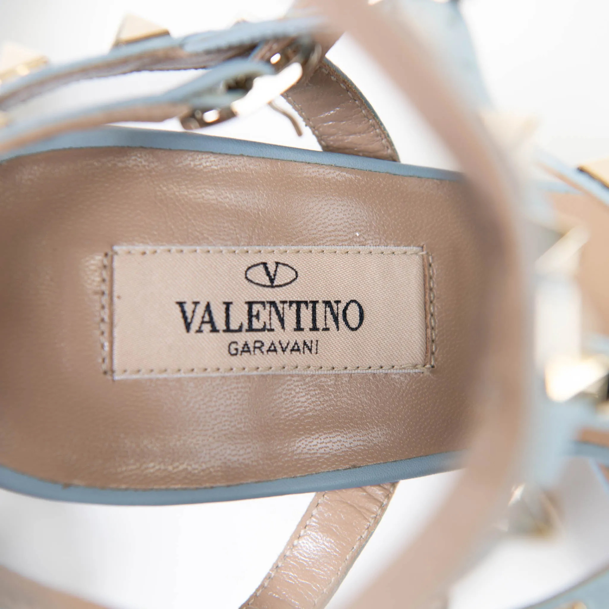 Valentino Garavani Sky Blue Calfskin Nappa Rockstud Ankle Strap 65mm Pumps 9