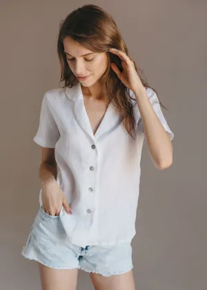 White Linen Short Sleeve Shirt