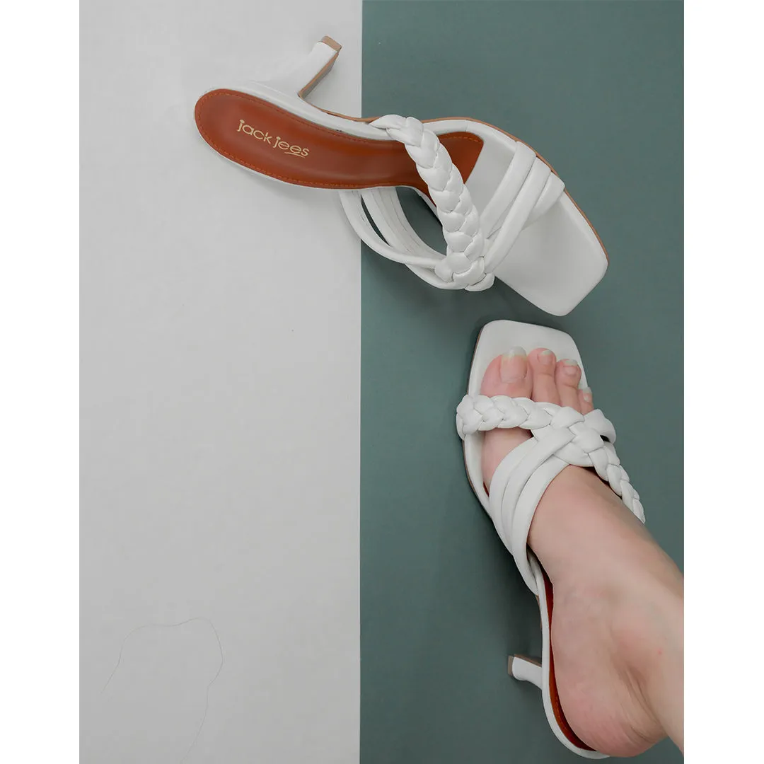 Woven Charm Heels White