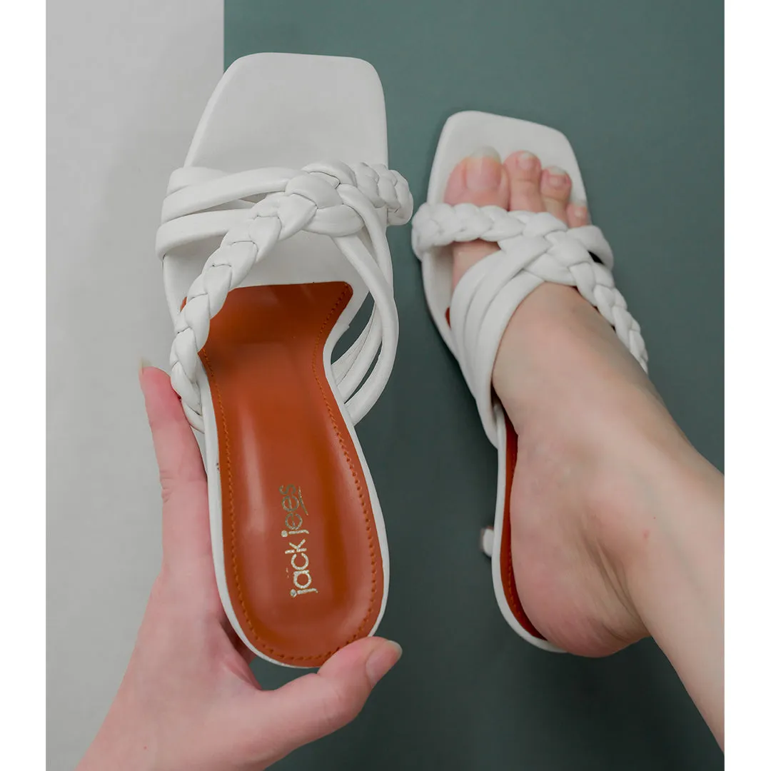Woven Charm Heels White