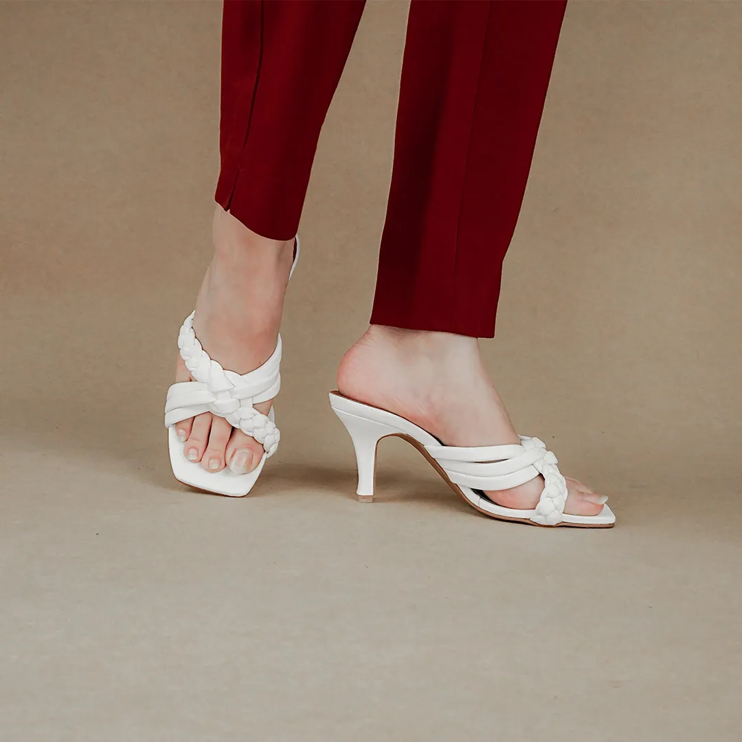 Woven Charm Heels White