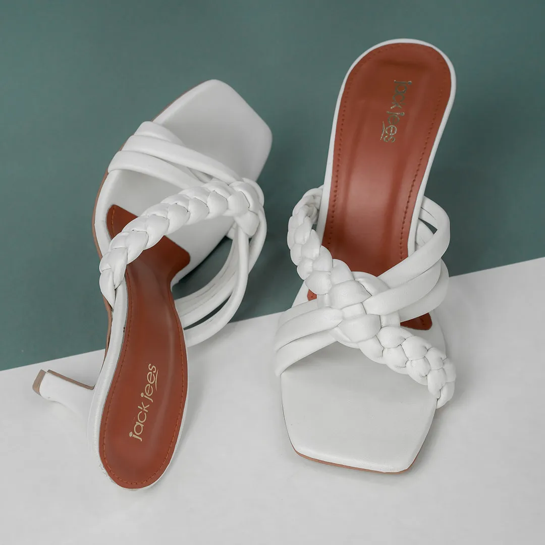 Woven Charm Heels White